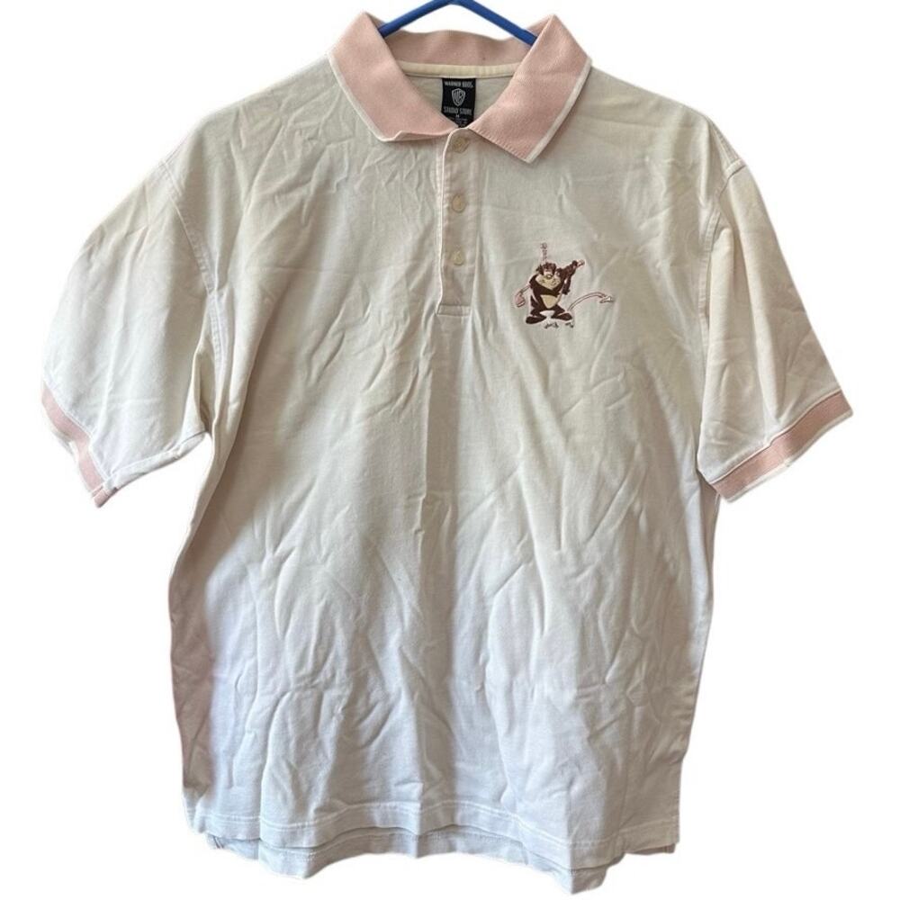 Warner bros Tasmanian Devil Polo Shirt Size Medium‎ Pink White